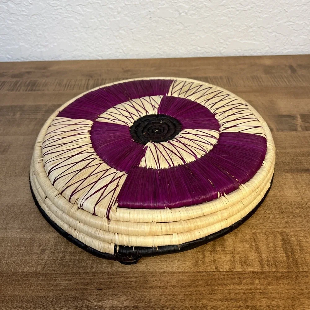 Vintage Handwoven Boho Wall Basket Tray African Fish Spiral‎ Design